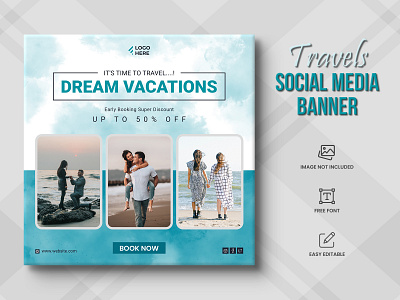 Travel agency social media post or tour holiday Post travel time