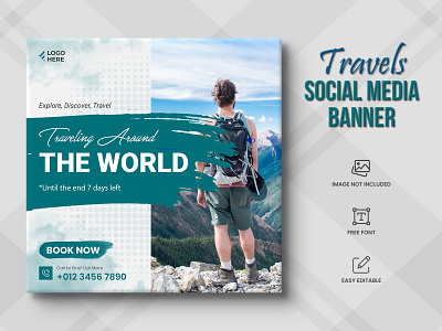 Travel agency social media post or tour holiday Post travel time