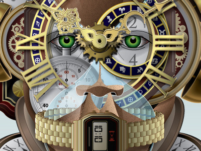 Justin Time - a self portrait alarm clock cuckoo giraffe hourglass illustration justin self portrait sundial time vector watch