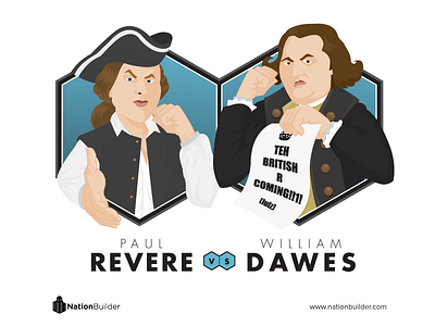 Revere Vs Dawes blog cartoon illustration nationbuilder paul revere portrait team vector william dawes