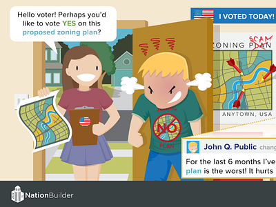 Social Targeting Illo angry canvasser cartoon illustration map nationbuilder social media vector voter