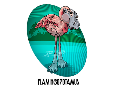 Mutant Zoo: Flamingopotamus animal creature flamingo flamingopotamus hippo hippopotamus illustration mutant pink vector zoo