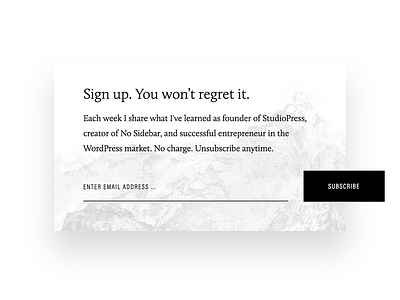 Newsletter Signup Form minimalist mountains wordpress