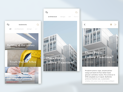 Magazine concept app application article bookmarks design feed magazine minimalist news sketch