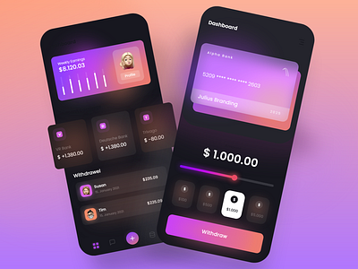 Finance App - Concept Design 2021 2021 design 2021 trend alphadesign bank app clean dark dark app dark mode dark ui design designs finance finances germany julius branding mobile mobile app mobile design mobile ui