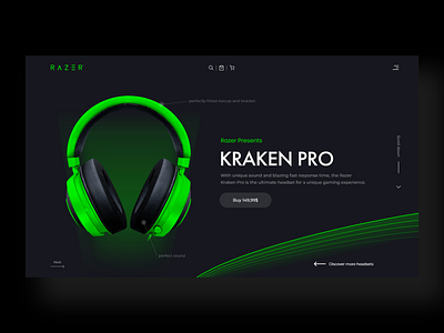 Razer Kraken Pro - Landing page design 2021 2021 design 2021 trend alphadesign clean dark dark landing page dark ui design designs germany headset julius branding landing landingpage minimal product product landing product landing page razer