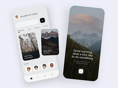 Travel App - Mobile Design Concept 2021 2021 design 2021 trend alphadesign clean design designs experience hiking illustration julius branding logo modern nature travel traveling trends ui uiux winter