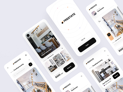 PRESTATE Mobile App Design 2022 2022 trends 3d animation app app ui branding clean design designs graphic design illustration julius branding logo modern motion graphics real estate trendy ui unlikeothers