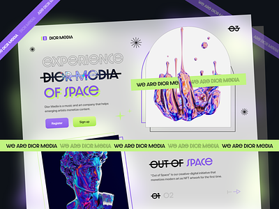 DIOR MEDIA - Landing Page Design 3d agency clean design design agency designs futuristic germany holo holographic modern nft trend trends ui unlikeothers ux web web3 website