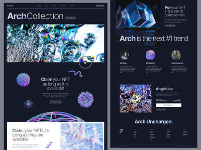 Collection NFT Arch - Landing Page Design 3d animation branding clean design designs graphic design holo holographic illustration logo modern motion graphics nft nfts trends trendy ui unlikeothers web3