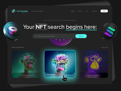 Searchmonkey - Landing Page Design 2021 2021 design 2021 trend 3d animation branding clean crypto design designs graphic design illustration logo modern nft nfts trends ui unlikeothers web3