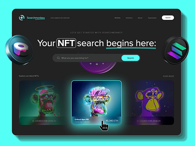 Searchmonkey - NFT platform 2021 2021 design 2021 trend 3d animation branding clean crypto design designs graphic design holographic illustration logo motion graphics nft nfts ui unlikeothers web3