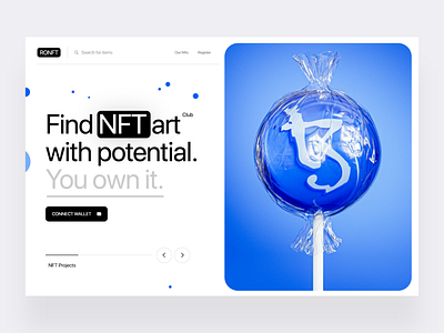 RONFT - NFT Slider Design Concept 3d animation branding clean design designs graphic design hero illustration logo motion graphics nft nft design slider trends trendy ui unlikeothers web3 website