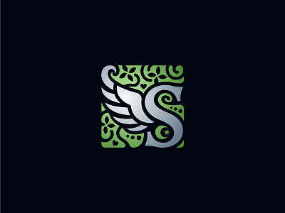 Letter S With Wing Square Logo branding design illustration leaf logo nature