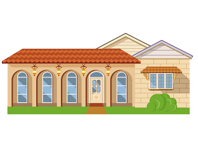 House flat arch style architecture flat house illustration style