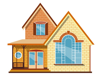 House flat brick style architecture flat house illustration style