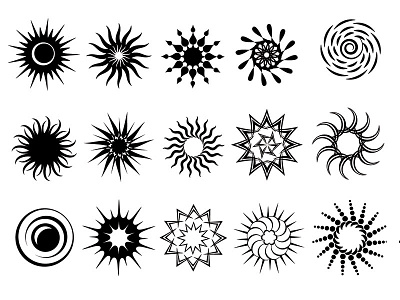 Sun icons black and white set and black icons set sun white