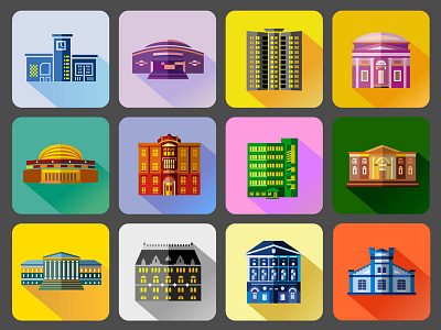 Houses Flat Set flat houses set