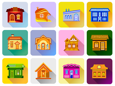 Small Houses Flat Set flat house icons set