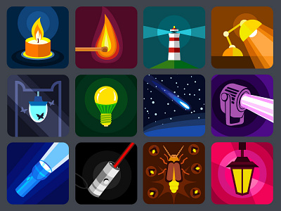 Light Sources Icons Set icons light set sources