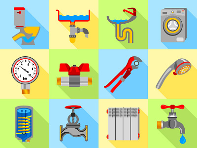 Plumber Tools Icons Set icons plumber set tools