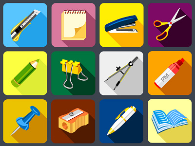 Stationery icons set, flat style