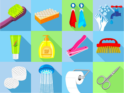 Hygiene Must Have Items Icons Set Flat Style