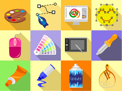 Design And Drawing Tools Icons Set Flat Style and design drawing flat icons set style tools