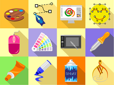 Design And Drawing Tools Icons Set Flat Style