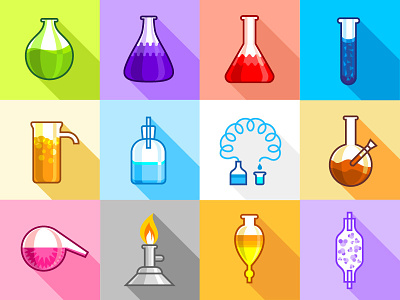 Chemistry Laboratory Icons Set Flat