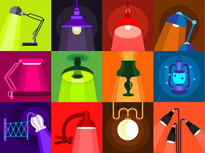 Lamps Glow Flat Icons Colorful Set colorful flat glow icons lamp lamps set