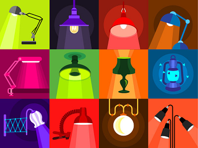 Lamps Glow Flat Icons Colorful Set