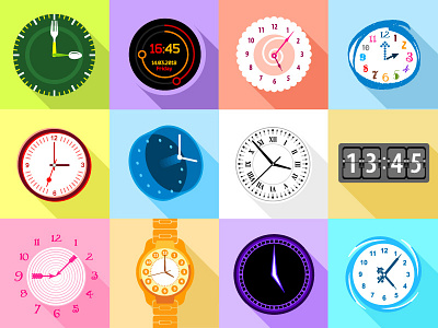 Clocks Icons Set Flat clocks flat icons set