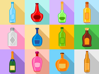 Bottles Icons Set Flat