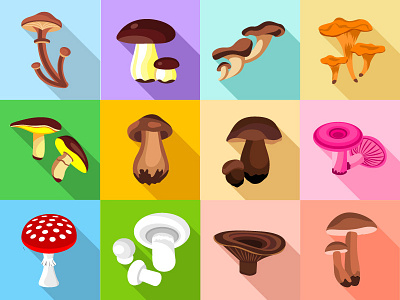 Mushroom Icons Set Flat flat icons mushroom set