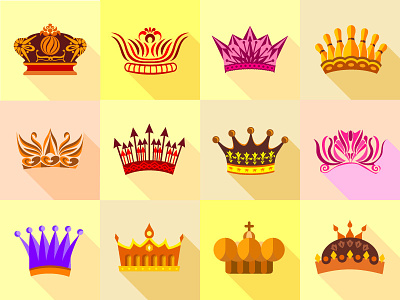 Crown Icons Flat Set crown flat icons set