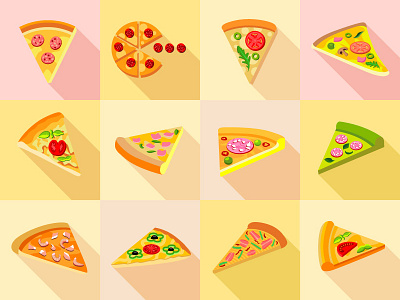 Pizza Flat Icons Set flat icons pizza set