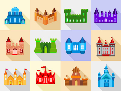 Castle tower icons set castle icons set tower