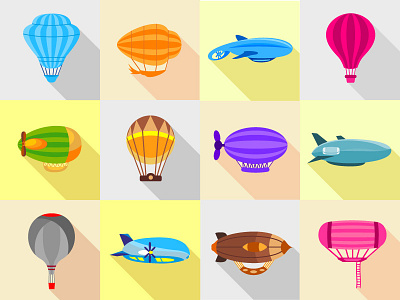 Airship Balloons Icons Set Flat Style airship balloons flat icons set style