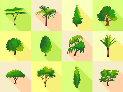 Trees Set Flat Icons