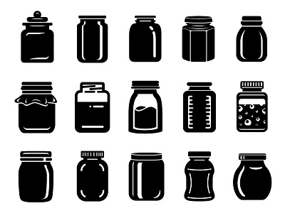 Jar for jam or honey icons set simple style for honey icons jam jar or set simple style