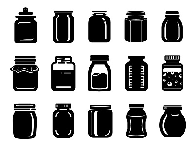 Jar for jam or honey icons set simple style