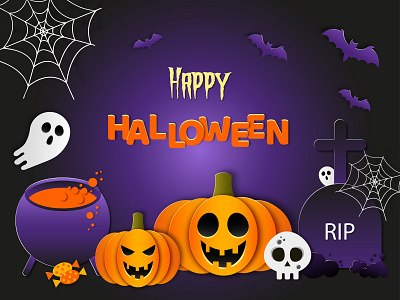 Happy Halloween card in a paper cut out effect graphic design illustration