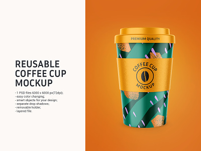 Reusable Coffee Cup Mockup branding can cap coffee coffee cup coffee cup mockup container cup cup holder drink eco ecological ecology holder hot hot coffee hot drink