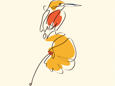 One Line Art, One Line Artwork. "Bird on the flower"