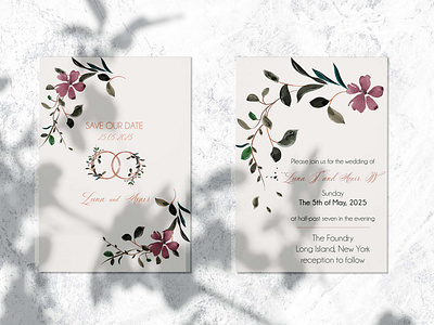 Watercolor wedding invitation in rustic stile