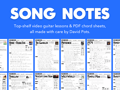 Chord-sheet infused banner image for Song Notes blue chord sheet chords guitar music print song