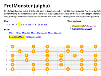 FretMonster MVP chords fretboard grid guitar music notes orange scales