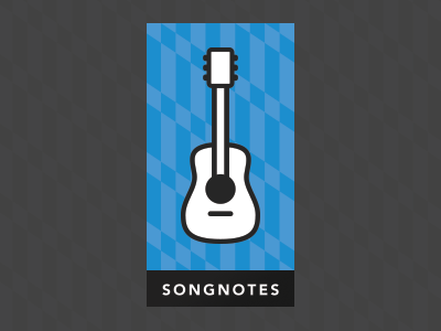 Songnotes title card. blue guitar icon maryland songnotes stroke