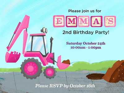 Emmas Card blocks illustration pastel pink tires truck